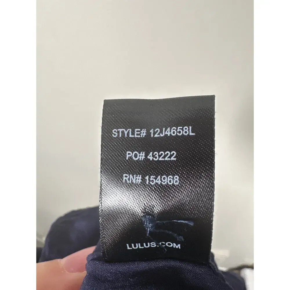 Lulus PURA VIDA NAVY BLUE TROPICAL PRINT BUTTON-UP HIGH-LOW MIDI DRESS Small - Picture 10 of 10